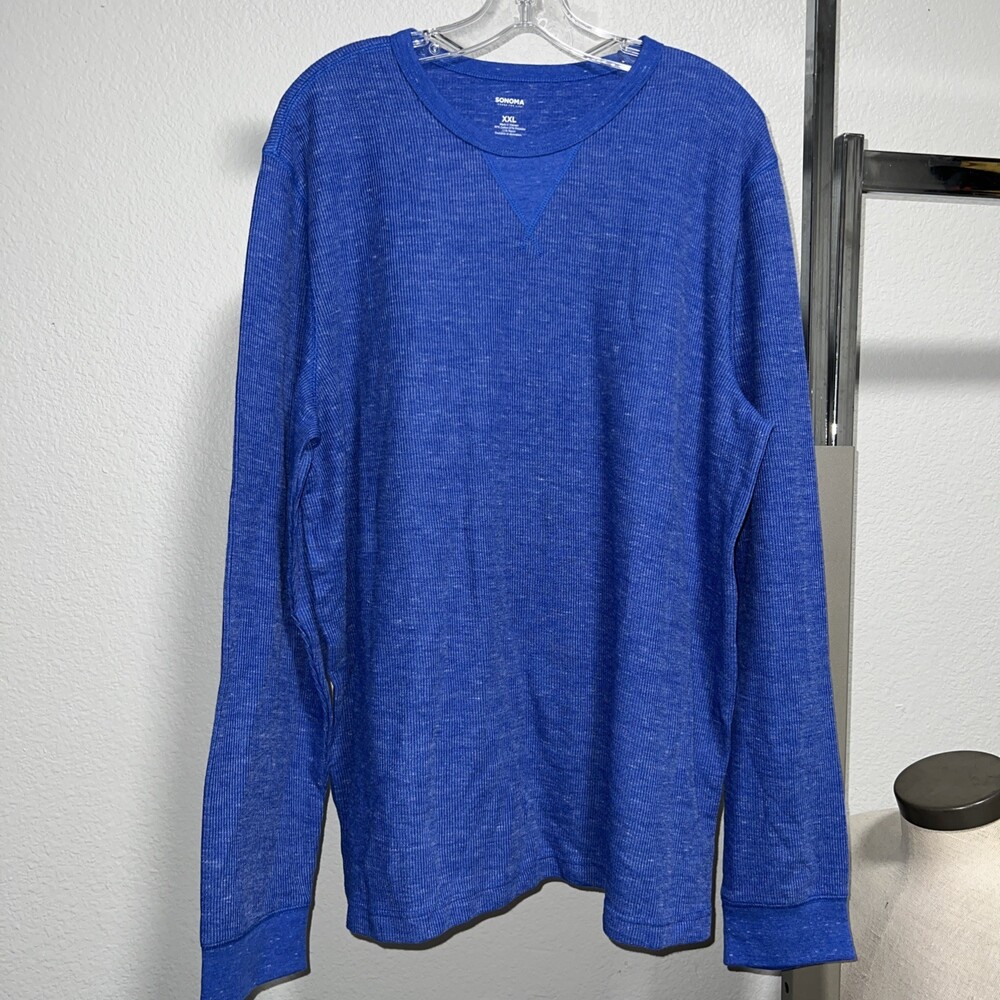 Sonoma Men's XXL Tall Blue Henley Knit Cotton Blend Long Sleeve Shirt
